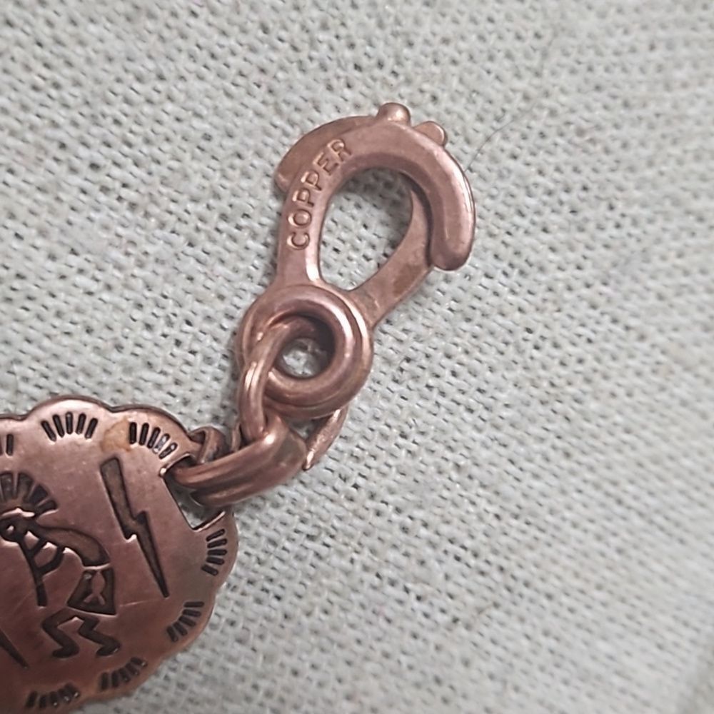 Vintage Copper Kokopelli Lightning Concho Signed Y2K Link Bracelet - Picture 5 of 10